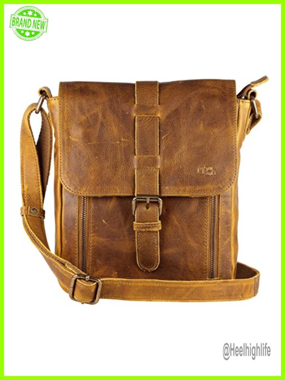 Full Grain Genuine Leather Crossbody Purse Handbag Over the Shoulder